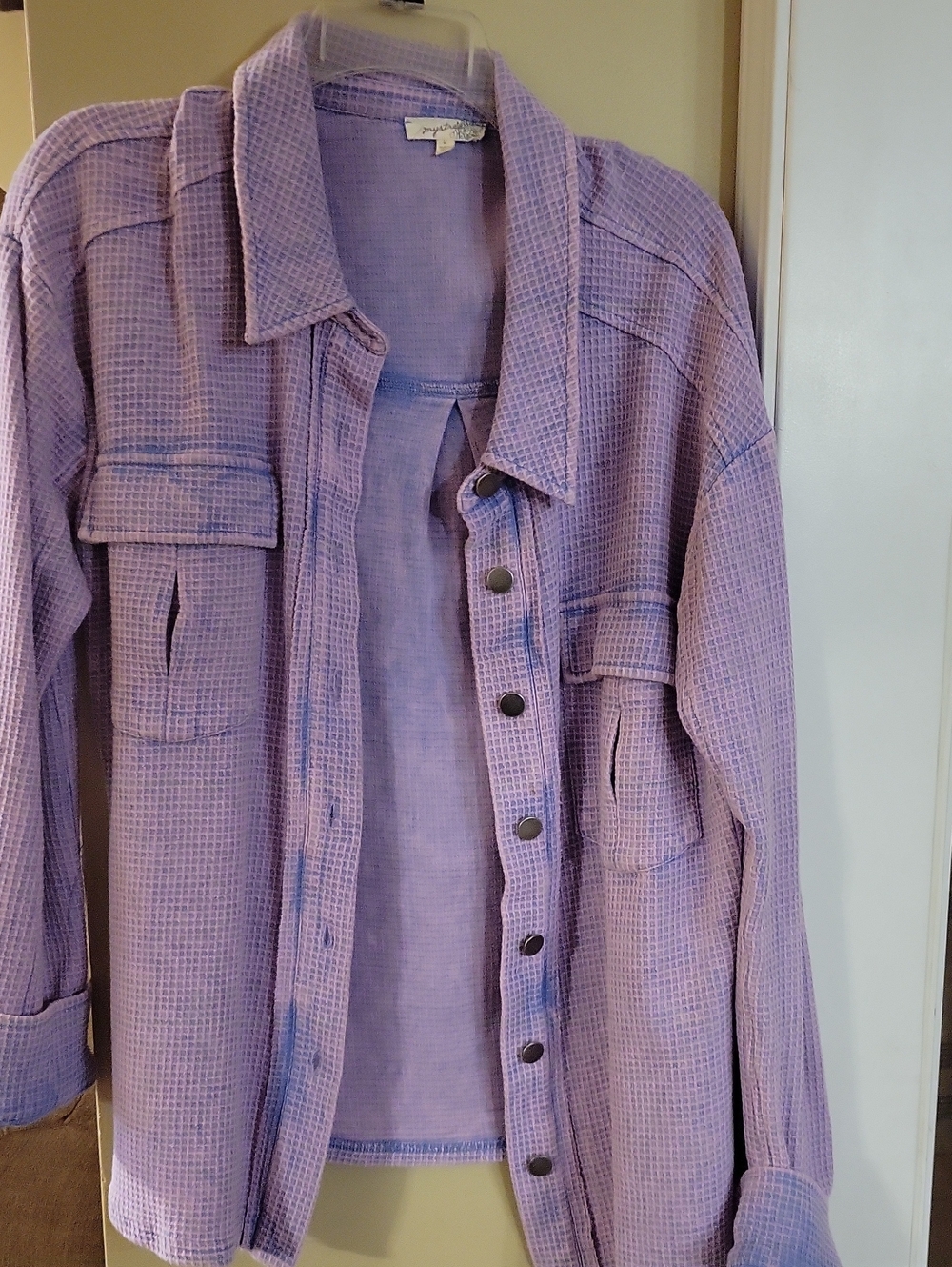 Mystree Lavender Waffle Button-Front Top
